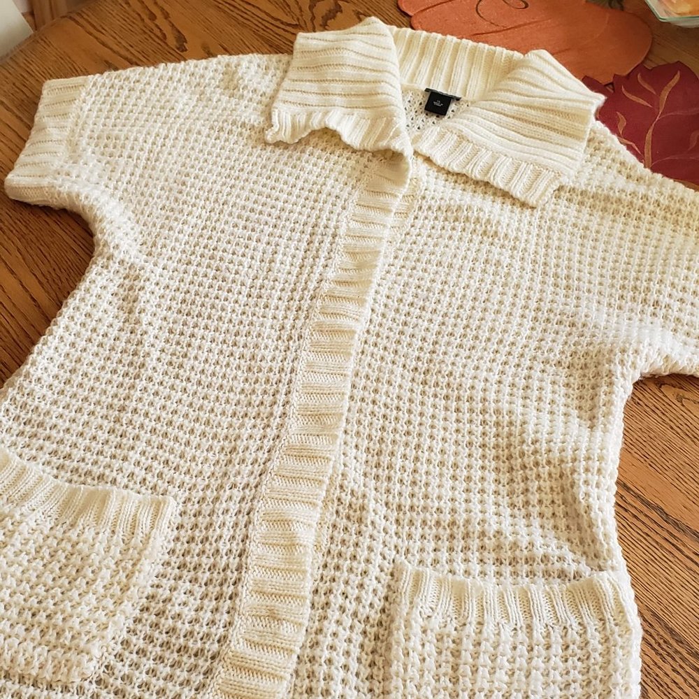 Ann Taylor Women's Open Cardigan - Cream XL, Women's, Ivory Sweater with Snaps